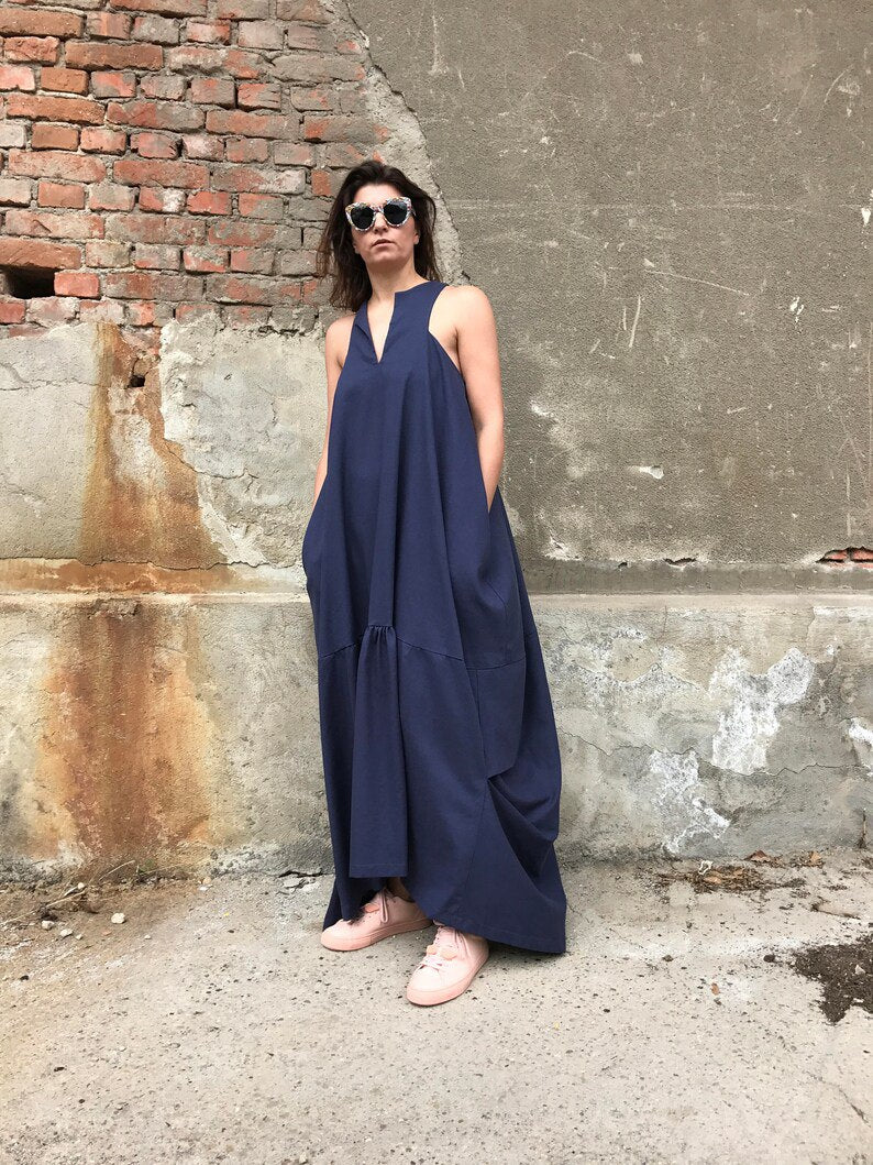 linen maxi dress, long linen dress, blue linen dress, linen tunic dress, summer maxi dress, women's maxi dress, linen clothing, linen dress