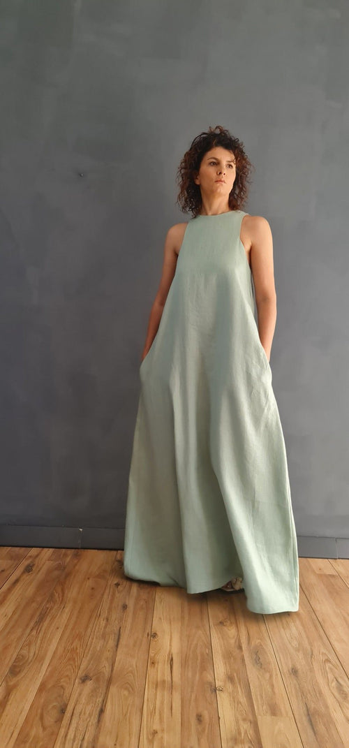 long maxi dress, a-line linen dress, maxi linen dress, women's linen dress, summer linen dress, linen dress, sleeveless linen dress