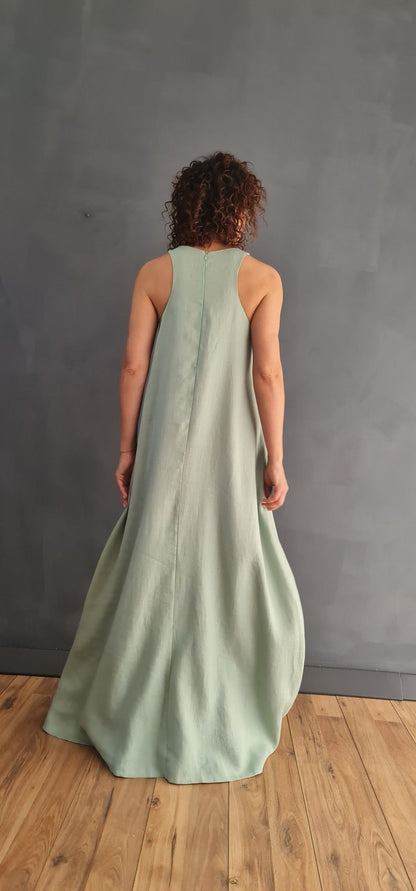 long maxi dress, a-line linen dress, maxi linen dress, women's linen dress, summer linen dress, linen dress, sleeveless linen dress