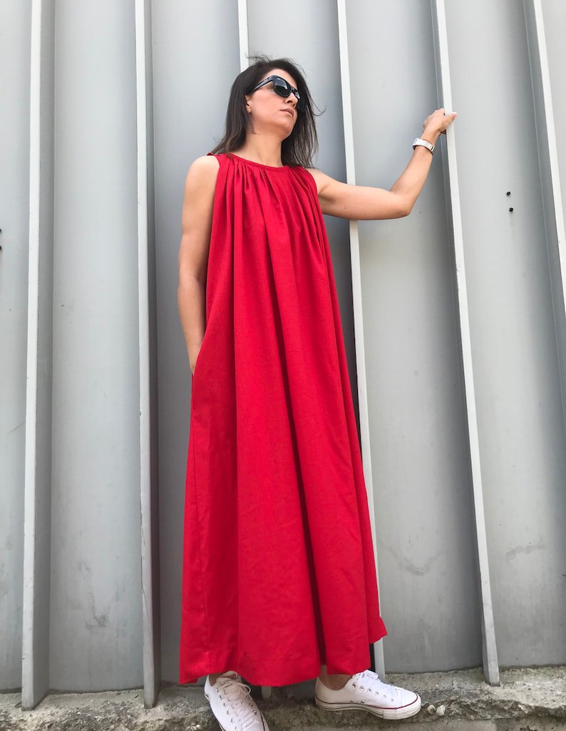 red linen dress, sleeveless maxi dress, red linen maxi dress, plus size dress, red maxi dress, women's red dress, red maxi dress, maxi dress