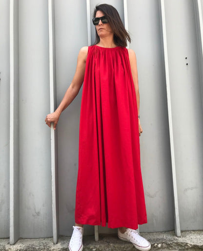 red linen dress, sleeveless maxi dress, red linen maxi dress, plus size dress, red maxi dress, women's red dress, red maxi dress, maxi dress