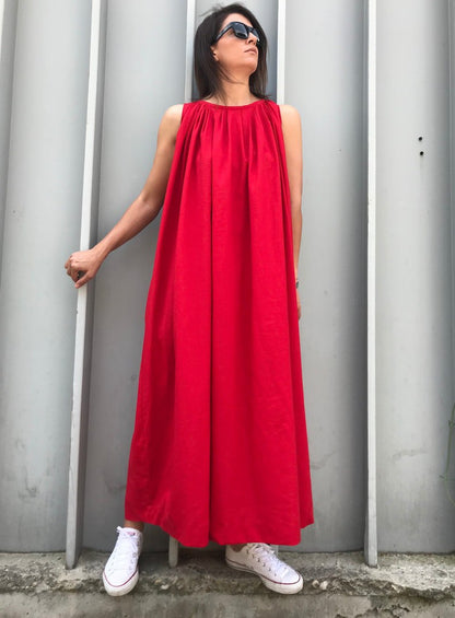 red linen dress, sleeveless maxi dress, red linen maxi dress, plus size dress, red maxi dress, women's red dress, red maxi dress, maxi dress