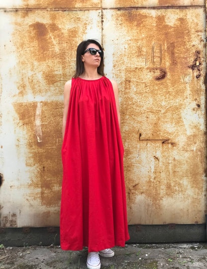 red linen dress, sleeveless maxi dress, red linen maxi dress, plus size dress, red maxi dress, women's red dress, red maxi dress, maxi dress