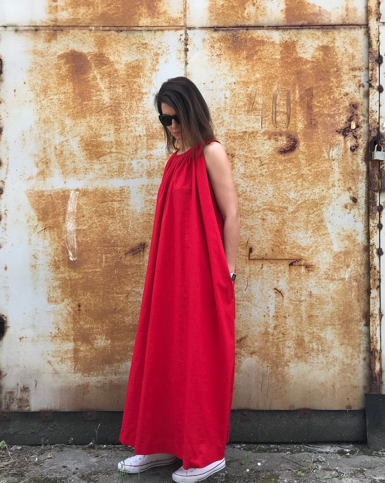 red linen dress, sleeveless maxi dress, red linen maxi dress, plus size dress, red maxi dress, women's red dress, red maxi dress, maxi dress