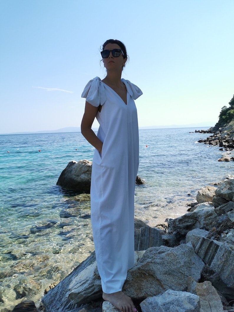 white linen jumpsuit, linen jumpsuit, oversized linen jumpsuit, edgy jumpsuit, sleeveless linen jumpsuit, white summer jumpsuit, white