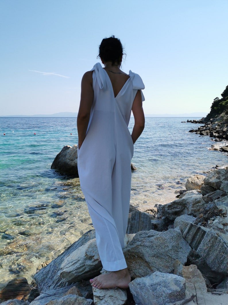 white linen jumpsuit, linen jumpsuit, oversized linen jumpsuit, edgy jumpsuit, sleeveless linen jumpsuit, white summer jumpsuit, white