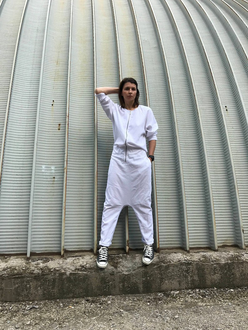 Women Linen Jumpsuit, Linen Jumpsuit, White Linen Jumpsuit, Women Romper, Minimalist Jumpsuit, Women Harem Pants, Harem Linen Jumpsuit,White