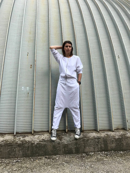 Women Linen Jumpsuit, Linen Jumpsuit, White Linen Jumpsuit, Women Romper, Minimalist Jumpsuit, Women Harem Pants, Harem Linen Jumpsuit,White