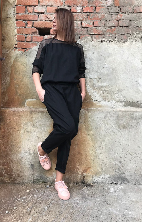 black linen jumpsuit, long sleeve linen jumpsuit, women's jumpsuit, linen jumpsuit, linen jumpsuit, loose jumpsuit, plus size linen jumpsuit