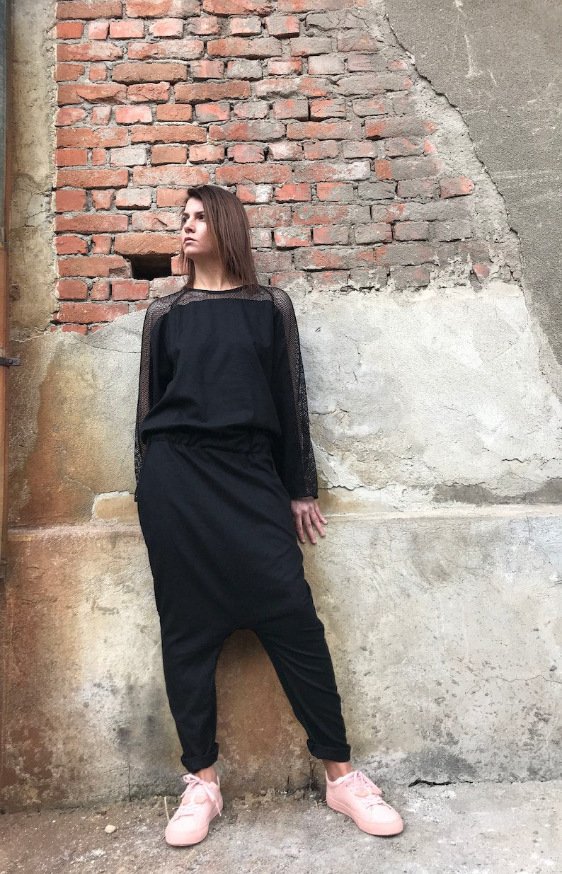 black linen jumpsuit, long sleeve linen jumpsuit, women's jumpsuit, linen jumpsuit, linen jumpsuit, loose jumpsuit, plus size linen jumpsuit