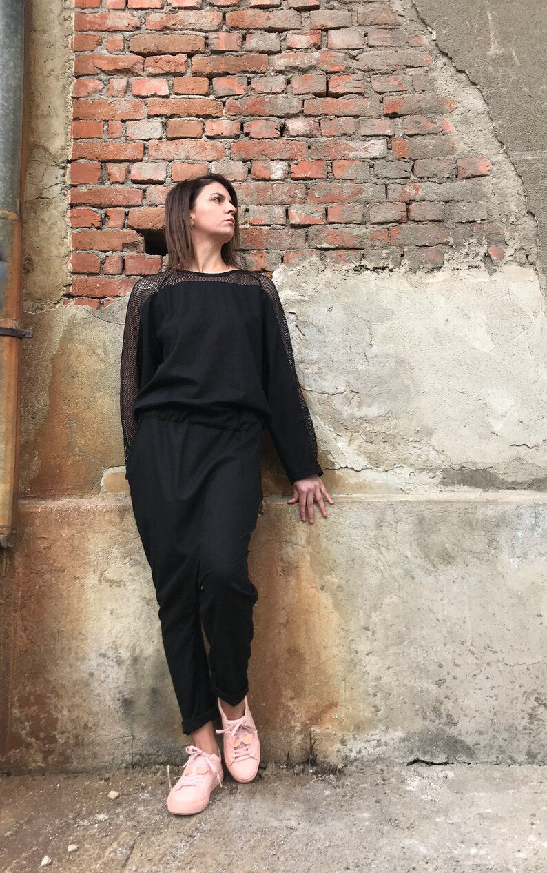 black linen jumpsuit, long sleeve linen jumpsuit, women's jumpsuit, linen jumpsuit, linen jumpsuit, loose jumpsuit, plus size linen jumpsuit