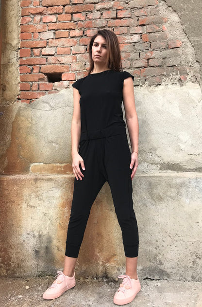 Open Back Jumpsuit, Casual Jumpsuit, Jumpsuit Leggings, Black Summer Jumpsuit, Pocket Jumpsuit, Short Sleeves Romper, Festival Clothing