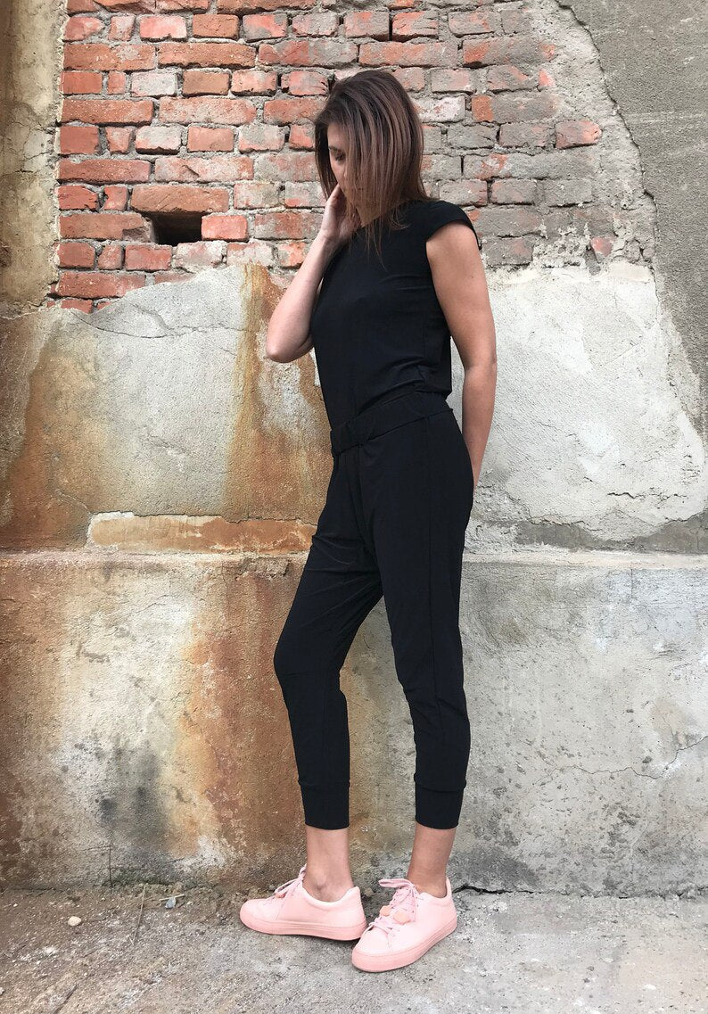 Open Back Jumpsuit, Casual Jumpsuit, Jumpsuit Leggings, Black Summer Jumpsuit, Pocket Jumpsuit, Short Sleeves Romper, Festival Clothing