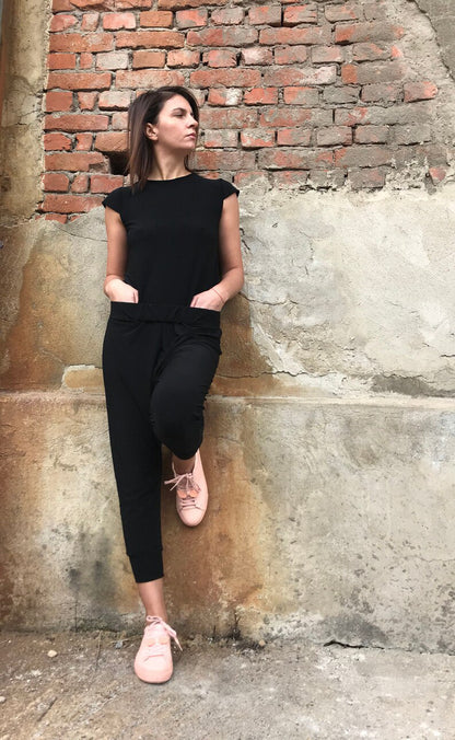 Open Back Jumpsuit, Casual Jumpsuit, Jumpsuit Leggings, Black Summer Jumpsuit, Pocket Jumpsuit, Short Sleeves Romper, Festival Clothing