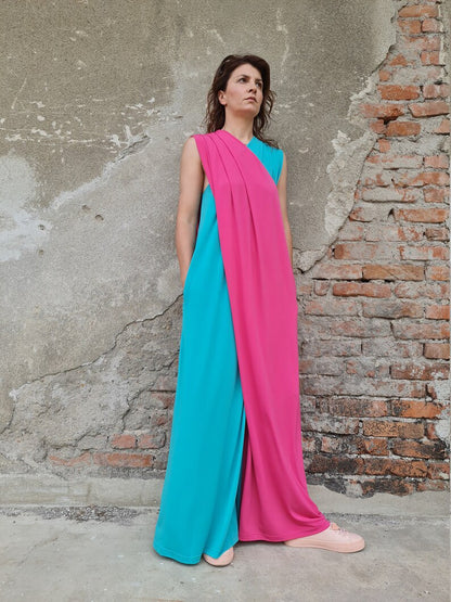 wide leg jumpsuit, two color jumpsuit, fun summer jumpsuit, women's summer jumpsuit, comfortable jumpsuit, luxury jumpsuit, women's jumpsuit