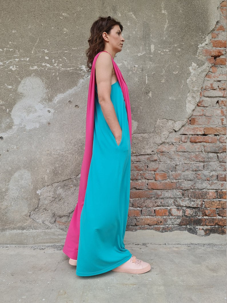 wide leg jumpsuit, two color jumpsuit, fun summer jumpsuit, women's summer jumpsuit, comfortable jumpsuit, luxury jumpsuit, women's jumpsuit