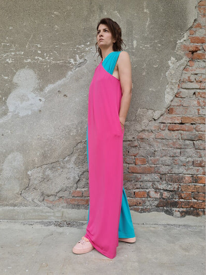 wide leg jumpsuit, two color jumpsuit, fun summer jumpsuit, women's summer jumpsuit, comfortable jumpsuit, luxury jumpsuit, women's jumpsuit