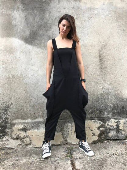 women's jumpsuit, linen jumpsuit, linen romper, drop crotch jumpsuit, women's jumpsuit, casual jumpsuit, gothic clothing, plus size jumpsuit