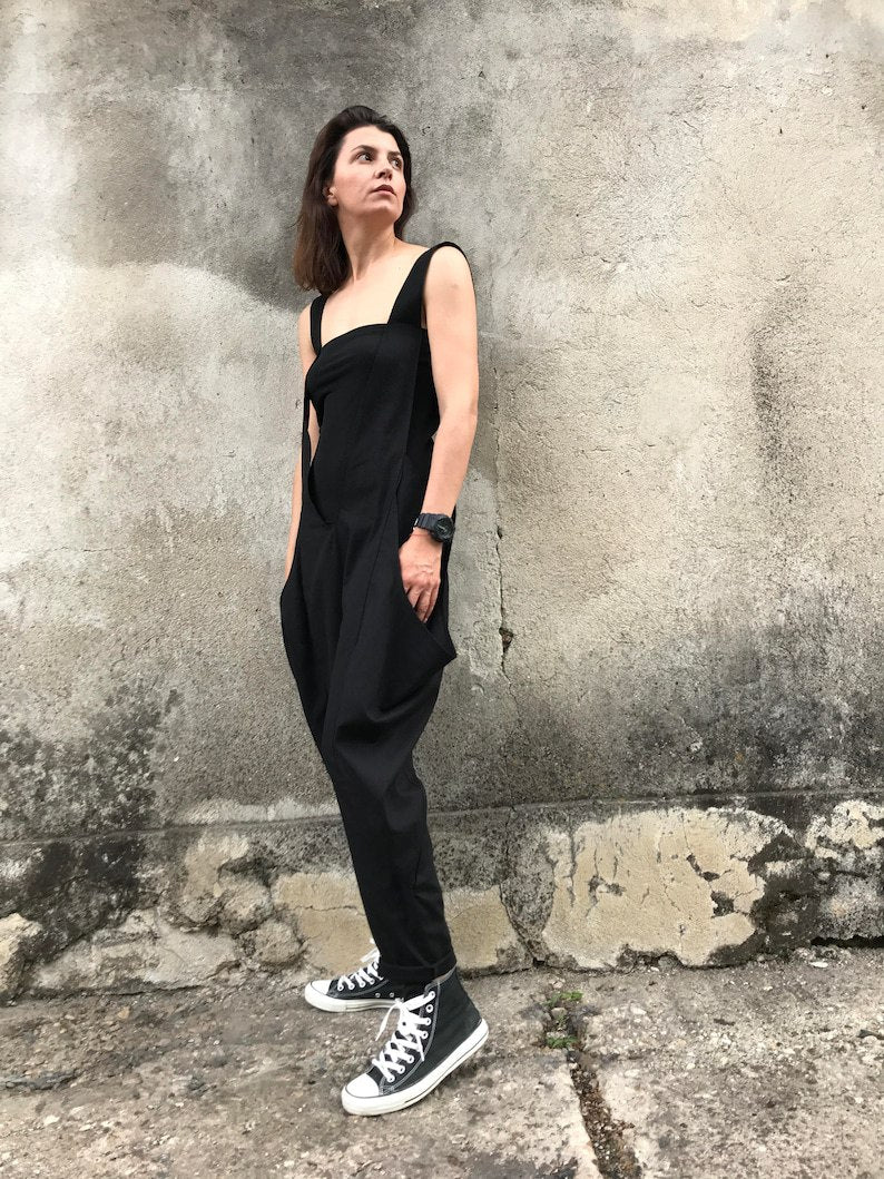 women's jumpsuit, linen jumpsuit, linen romper, drop crotch jumpsuit, women's jumpsuit, casual jumpsuit, gothic clothing, plus size jumpsuit