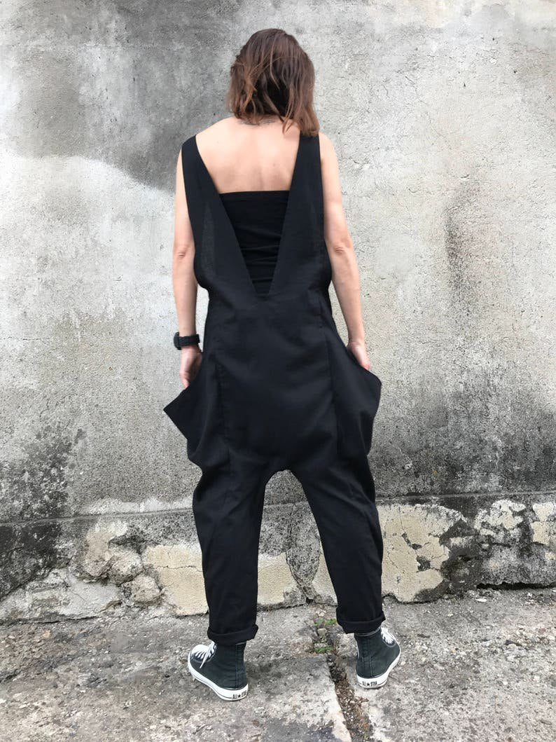 women's jumpsuit, linen jumpsuit, linen romper, drop crotch jumpsuit, women's jumpsuit, casual jumpsuit, gothic clothing, plus size jumpsuit