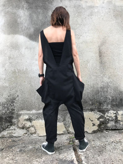 women's jumpsuit, linen jumpsuit, linen romper, drop crotch jumpsuit, women's jumpsuit, casual jumpsuit, gothic clothing, plus size jumpsuit