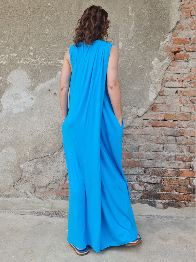 Turquoise Summer Jumpsuit, Loose Fit Jumpsuit, Wide Leg Jumpsuit, Sleeveless Turquoise Jumpsuit, Criss Cross Jumpsuit, Long Jumpsuit Dress