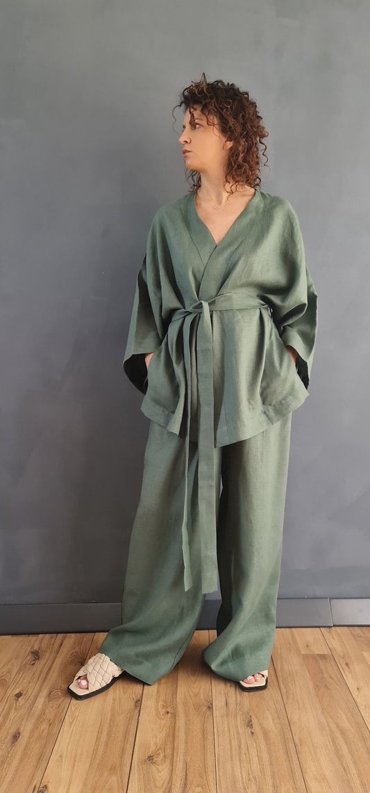 short linen kimono, 100% linen kimono, women's linen kimono, linen cardigan, pure linen cardigan, short linen cardigan, pure linen kimono