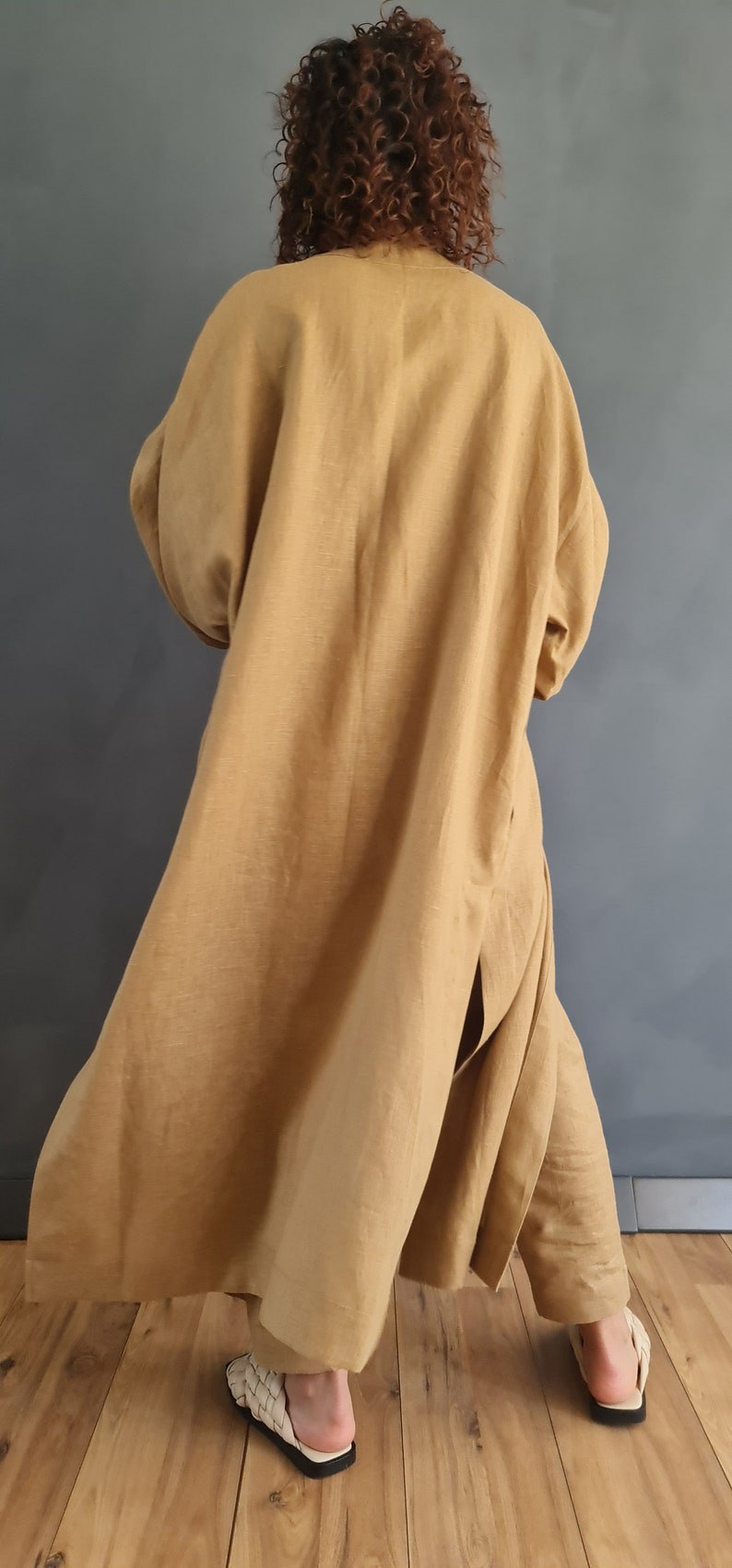 beige linen kimono, long linen kimono, linen kimono cardigan, long japanese kimono, linen japanese kimono, japanese clothing, japanese kimono