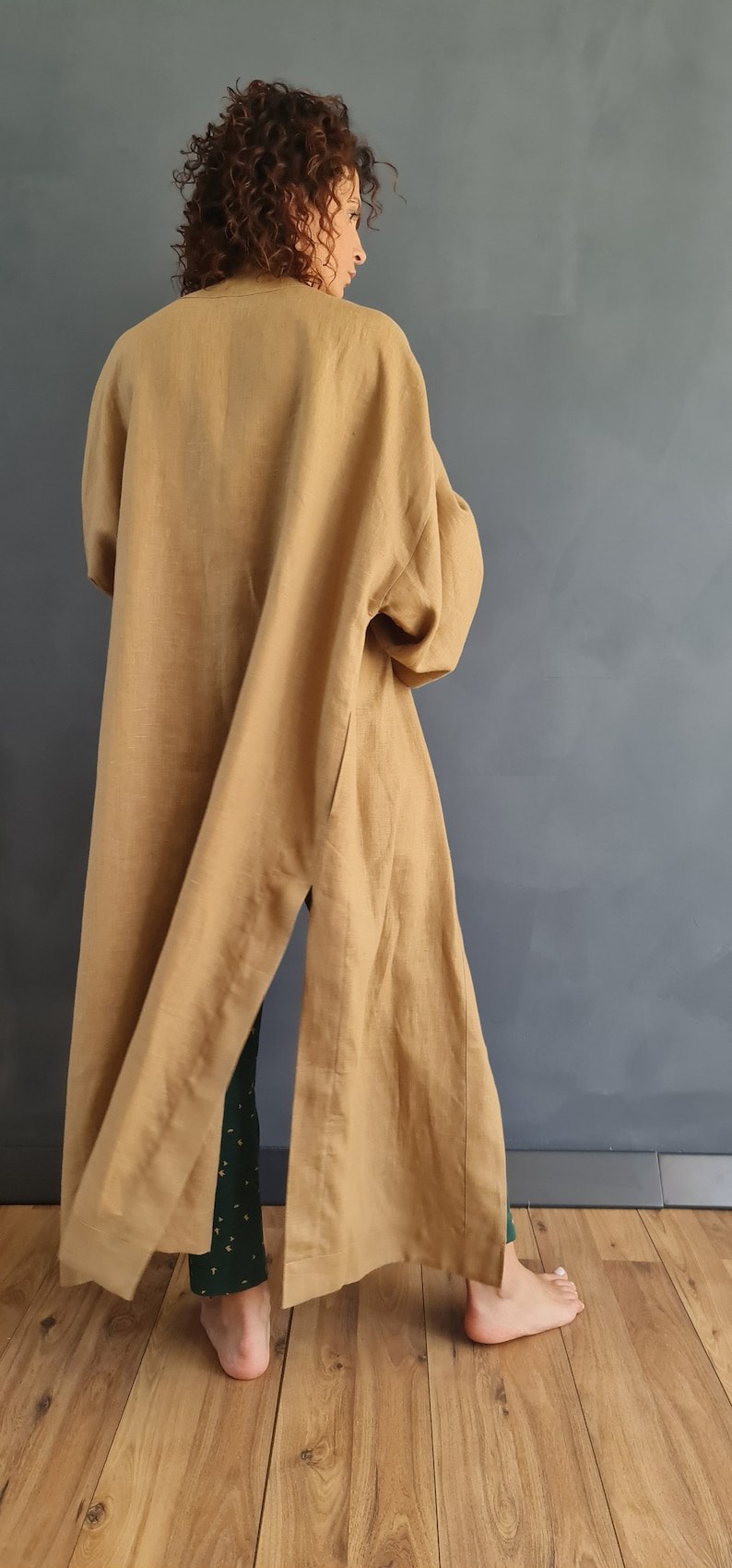 beige linen kimono, long linen kimono, linen kimono cardigan, long japanese kimono, linen japanese kimono, japanese clothing, japanese kimono